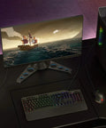Full Size Mechanical Gaming Keyboard Featuring Top Tier Rgb Lighting And Snappy Red Switches setup with monitor and gaming headset.