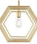 Holly One-Light Indoor Pendant In Champagne Brass Finish with hexagon rings, ideal for sloped ceilings and adjustable height.