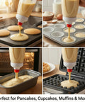 Two Pack Pancake Batter Dispenser Bottles, 1000ml Capacity being used for mess free pouring in various molds and cookware