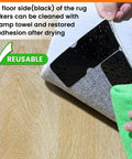 Non Slip Rug Grippers Tape Pads For Hardwood Floors And Tile No Residue Reusable Corner Grippers Keep Rugs Flat And Secure Area Rugs 12 Pack Ideal For Laminate Flooring No Curl Edges Stay Put on wood floor with green cloth