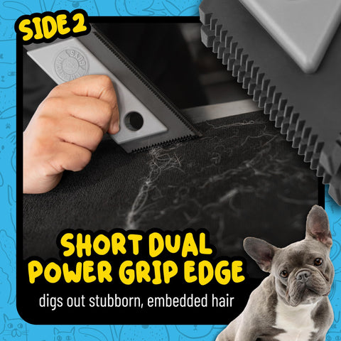 Person using Grubbie Edge Pet Hair Removal Tool For Car Interiors And Home Use Reusable Lint Remover With Dual Edge Design