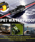 2 Pin Waterproof 16 AWG Automotive Wire Heavy Duty Connector Kit With Snap Lock Seal for cars and boats on IP67 rating display