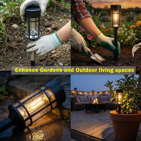 Eight Pack Solar Pathway Lights Outdoor Waterproof 21 Inch Metal And Glass Landscape Driveway Garden Path Lights Auto On Off