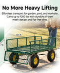 Heavy Duty 1000 Lb Capacity Mesh Steel Garden Cart With 10 In Flat Free Wheels, Folding Utility Wagon With Removable Sides