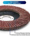 LotFancy 4.5-inch Type 27 flap disc for angle grinders; aluminum oxide abrasive with fiberglass backing, close-up view
