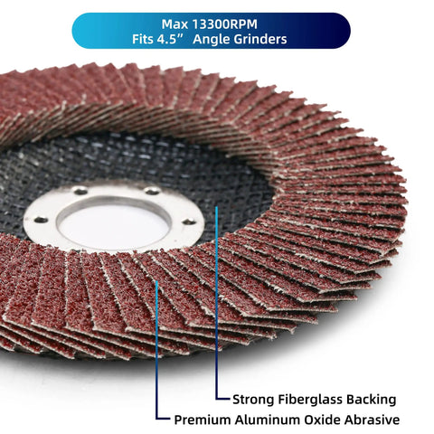 40 Piece Flap Disc Set For Angle Grinder Four And A Half Inch By Seven Eighths Inch Arbor Type 27 Aluminum Oxide Sanding Discs