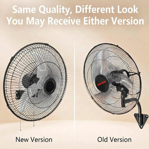 New and old versions of the 18 Inch Oscillating Wall Mount Fan with 3 Speed High Velocity Breeze, Beast Mode Power, 90 Degree Oscillation