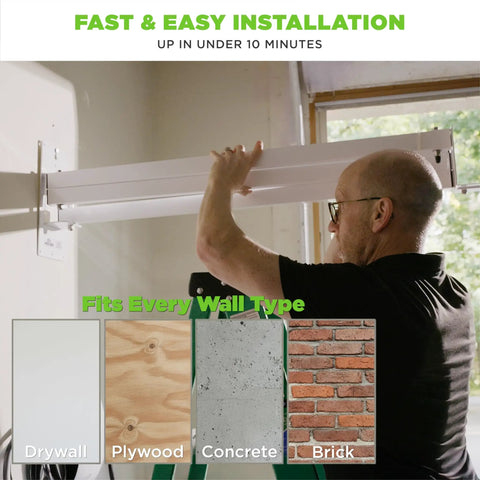 Heavy Duty Ev Cord Holder With Wall Mount Design And Adjustable Boom Arm To Tame Those Messy Level 2 Charging Cables And Keep Your Garage Floor Totally Clear In Matte Black installed on drywall.
