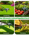 Solar Ultrasonic Animal Repellent Outdoor Motion Sensor Deterrent For Yard Garden Lawn Four Pack Keeps Deer Squirrels Cats Raccoons Rabbits And Dogs Away With PIR Sensor, solar stakes in garden