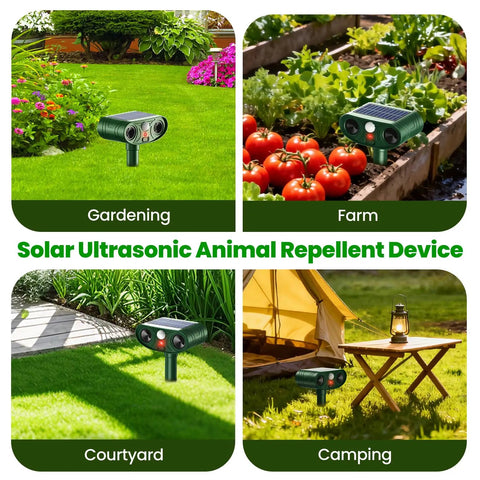 Solar Ultrasonic Animal Repellent Outdoor Motion Sensor Deterrent For Yard Garden Lawn Four Pack Keeps Deer Squirrels Cats Raccoons Rabbits And Dogs Away With PIR Sensor, solar stakes in garden