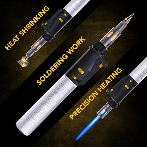 Butane Soldering Iron Multi Purpose Kit Cordless Self Igniting Adjustable Flame 7 Tip Set Pro Grade 125 Watt Equivalent 13 Piece