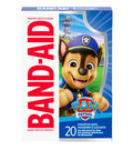 Box of Paw Patrol Nickelodeon Character Bandages For Kids, Sterile Adhesive And Individually Wrapped, 20 Count, featuring Chase