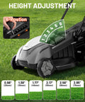 18 Inch 40V Self Propelled Brushless Lawn Mower For Yards Stepless Speed Control Easy Start Lightweight Cordless Mower With 6 Position Height Adjustment Includes Two 5Ah Batteries, 6-height adjustment shown