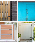 10 Pack 4 Inch T Strap Hinges Heavy Duty Tee Hinges Black For Barn Doors Gates Fences Gardens And Outdoor Indoor Use With Screws Included Durable Steel Construction For Long Lasting Performance installed on various wooden gates in different colors and styles