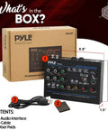 USB Audio Interface For PC And Mac With Mic And Line Inputs, Guitar, Aux Stereo And RCA IO, 24 Preset Digital Effects box contents