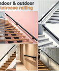 Hella Tough Adjustable Stair Handrail With Custom Cut Industrial Steel Finish Weatherproof Indoor Outdoor Grab Bar on stairs