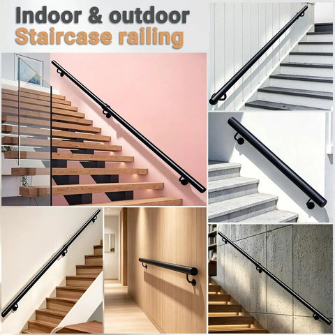 Hella Tough Adjustable Stair Handrail With Custom Cut Industrial Steel Finish Weatherproof Indoor Outdoor Grab Bar on stairs