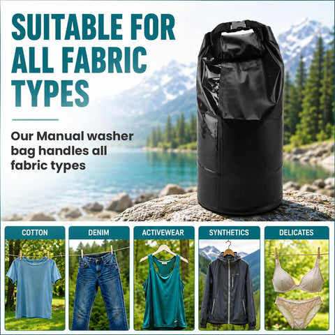 Grab And Go Portable Travel Washing Machine With Retractable Clothesline For Hotels Cruises And Camping Easy Manual Hand Wash Bag that handles all fabric types outdoors.