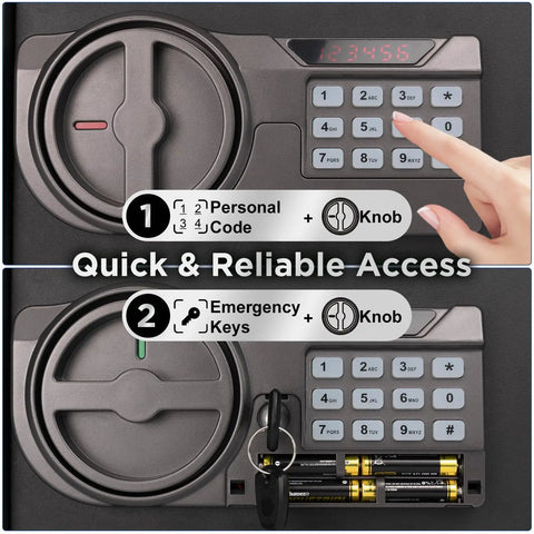 Heavy Duty Cabinet Safe Box With Lock Black Compact Home Safe for Cash and Valuables with keypad and emergency keys