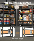 Industrial Grade Premium Badass Heavy Hitting Tough As Nails Metal Shelving Unit With Adjustable Black Steel Decks for storage tools
