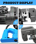 Electric Hydraulic Hole Punch Tool 1200W 110V Heavy Duty Beast Metal Punch shown from different angles, close-up of punching mechanism.