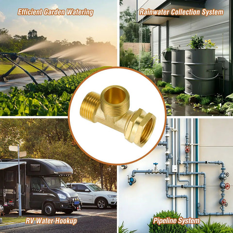 GHT 3/4 Hose Tee Adapter For Outdoor Faucets And Bibs 2 Way Garden Hose Splitter With Female To Male To Male Fittings Easy Flow Redirect For Lawn Care And Yard Projects brass hose tee for garden watering and rainwater collection