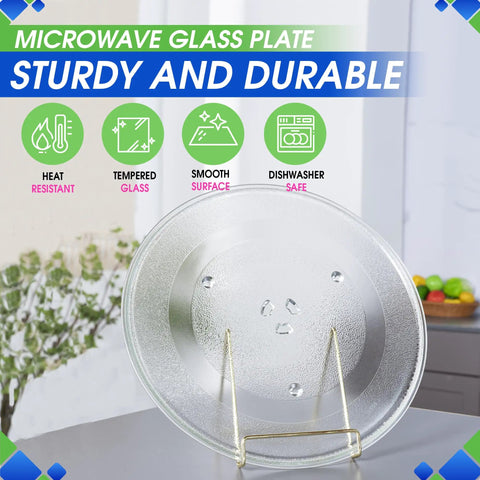 14.18 Inch Microwave Turntable Plate Replacement Glass Dish For Quick Reheat And Even Cooking on display stand