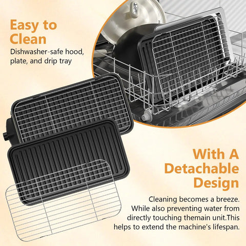 Smokeless Electric Indoor Grill 1500W 2 In 1 With Nonstick Removable Grill And Griddle Plate in dishwasher with trays