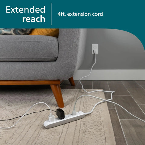 Six Outlet Surge Protector Power Strip With Braided Four Foot Cord, Flat Plug, Wall Mount Design, 720 Joules, ETL Safety Certified, White, Perfect For Home Office, Dorm Rooms, And Tech Setups