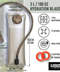 Hydration Backpack 3L Water Bladder With Food Grade TPU, Leakproof Hose And Insulated Sipping Spout For Outdoors