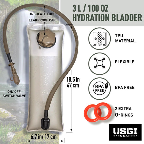 Hydration Backpack 3L Water Bladder With Food Grade TPU, Leakproof Hose And Insulated Sipping Spout For Outdoors