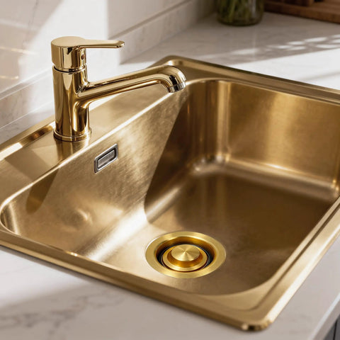 Heavy Duty Garbage Disposal Flange With Sink Drain Stopper, 304 Stainless Steel Brushed Gold Kitchen Adapter with faucet.