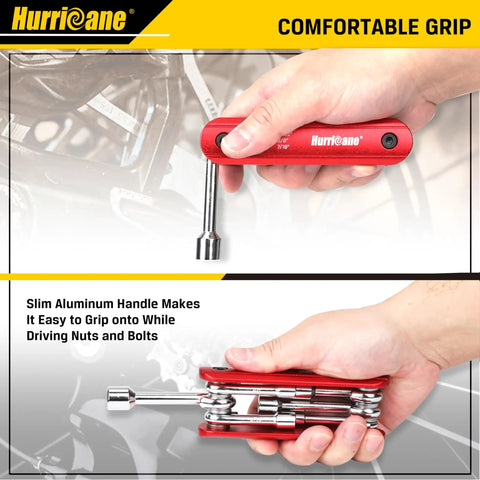 6 In 1 Folding Hex Nut Driver Set With SAE Sizes 3/16, 1/4, 5/16, 11/32, 3/8, 7/16 Inch Cr-V Steel Shank And Premium Aluminum Handle Magnetic Bit Holder