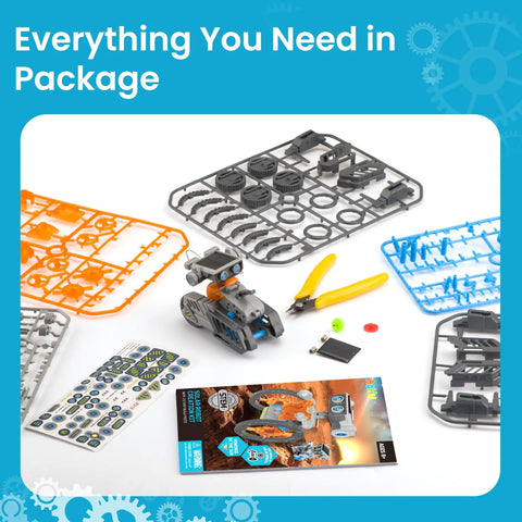 Solar Robot Building Kit For Kids 8-13 DIY STEM Toy with 212 pieces, tools, and manual visible on white background.