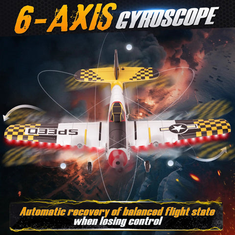Starter-Friendly RC Plane For Kids And Grownups With 6-Axis Gyro, Easy Remote Control Airplane, LED lights, yellow design