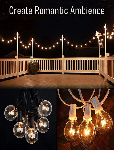 50 Foot G40 Globe Outdoor String Lights With 53 Bulbs And 3 Spares Waterproof For Patio Balcony Yard Party Wedding Market Cafe