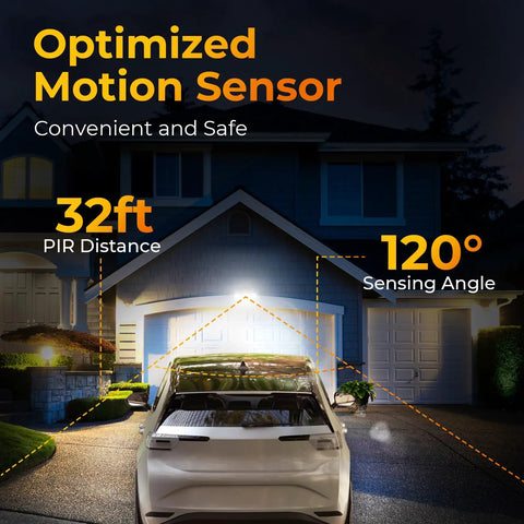 Ultra Bright Solar Motion Sensor Outdoor Lights With Remote 3 Modes LED Security Flood Light illuminating driveway at night
