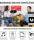 Two people playing Turbo Mesh Kit Electric Drum Set With 100 Plus Sounds Dope Quiet Mesh Pads Sticks And Cables Drum Lessons on couch