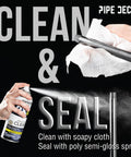 Hands showing cleaning and sealing with spray on a black malleable iron pipe for DIY projects.