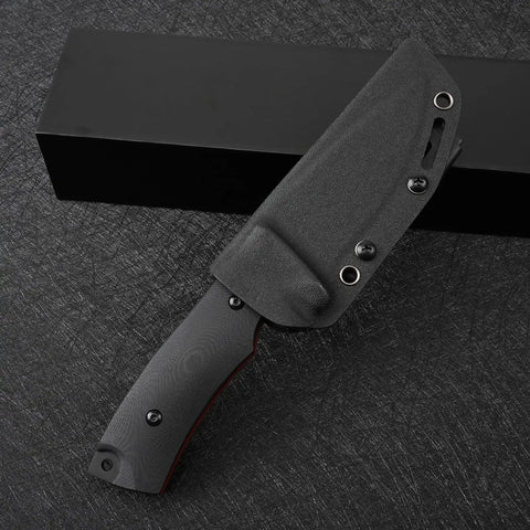 VG10 Steel Fixed Blade Tactical Knife With Ergonomic Micarta Handle And Kydex Sheath on textured background