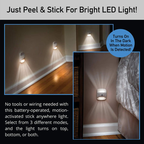 UpDown Wireless Motion Sensing LED Light Auto On Battery Powered Accent Night Light White Finish On Wall