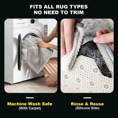 Rug Tape Kit With 24 Pcs No Glue Silicone Bottom for washing machine; close-up of reusable silicone anti-slip pads with rug