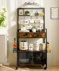 Rolling Coffee Bar Cart On Wheels For Small Spaces With 5-Tier Storage, Syrup Rack And Tea Pod Drawer, Rustic Brown Finish in kitchen