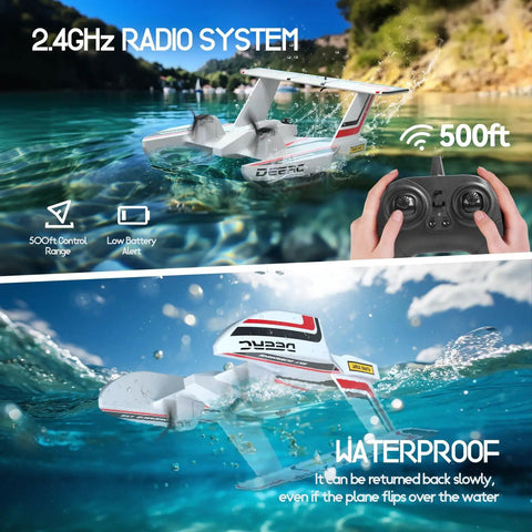 Amphibious RC Plane For Water Land And Air, 3 Channel Remote Control Glider With Dual Batteries, 2.4GHz RTF on lake