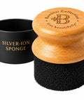 Oil Applicator Brush For Cutting Boards And Wooden Utensils with silver-ion treated sponge, bamboo handle close-up