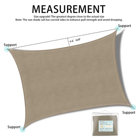 Diagram of Waterproof Sun Shade Sail Canopy Awning Shelter 10x13 Feet For Backyard Patio Garden Carport UV Block Khaki