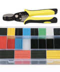 670 Piece Heat Shrink Tubing Kit With Wire Stripper Cutter showing assorted tubes, 6 colors, box and built-in cutter, DIY projects.