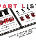 Upgraded Cabinet Hardware Jig Featuring Micro Adjustment Slider For Dead On Drawer Pull Template Alignment No Fuss Drill Bit Storage Slick Woodworking Calibration Tool parts including wall-mounted bracket, tool base, drill bit, and rulers.