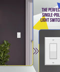 Decorator Paddle Light Switch With Wall Plates Single Pole 3 Wire Grounding Screw Residential Grade 15A 120V 277V UL Listed White