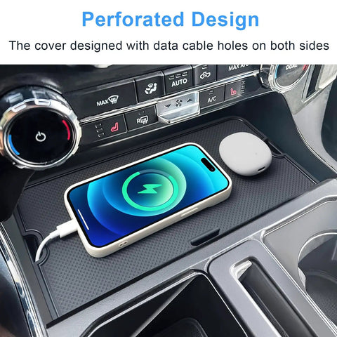 Center Console Compartment Cover With Hidden Pocket Lid For The Open Pocket In Front Of The Shifter, Ford F-150 Compatible, Fits 2021 To 2026 F150 And 2022 To 2025 Lightning XLT Pro, USB Hole Inset, Interior Secret Panel, Not For Wireless Charging